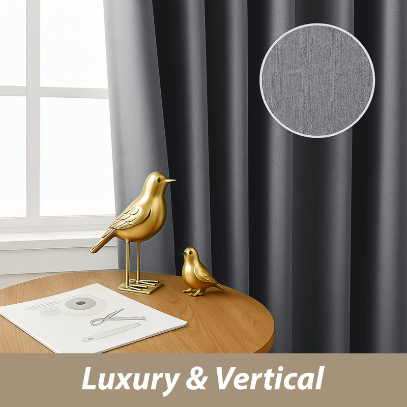 Linen Blend Blackout Curtain Panels – Thermal Insulated Eyelet Grommet Room Darkening Window Drapes for Bedroom & Living Room (Set of 2)