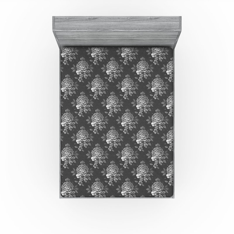 Drap-housse à motif floral Ambesonne, Gris foncé / motif floral 1, Drap-housse grand