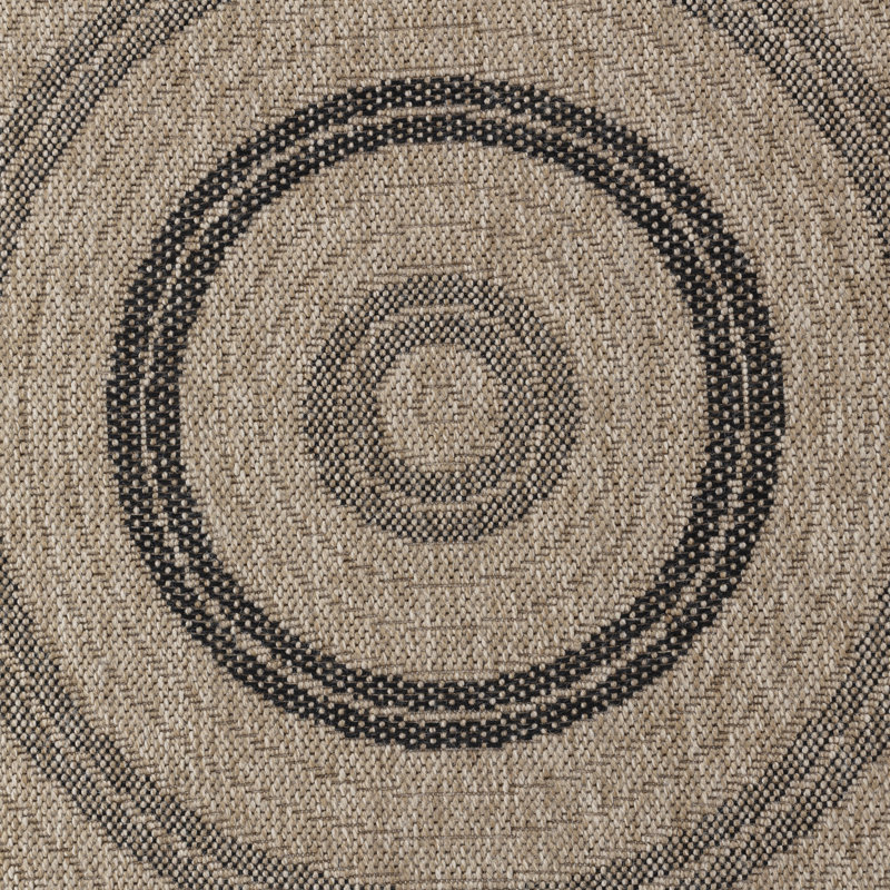Round Boho Jute-Look Beige Black Area Rug, Round 100cm