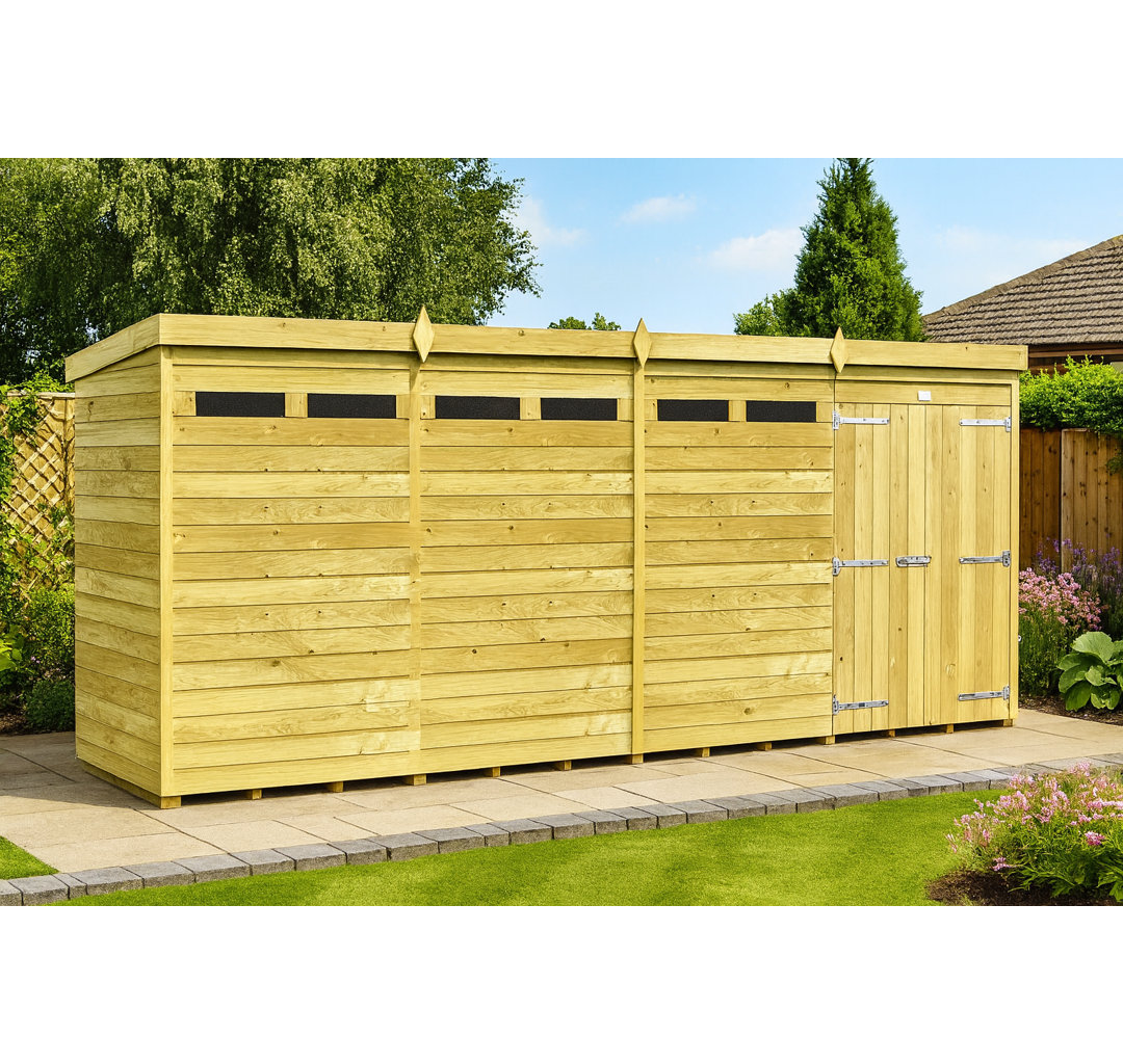 16ft x 4ft Pent Security Shed - Double Door