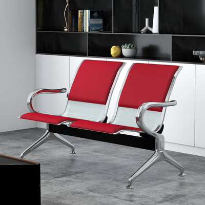 Banc en cuir synthétique 2 places Kinfant - Chaise de réception rouge pour bureau, hôpital, banque, salon, aéroport