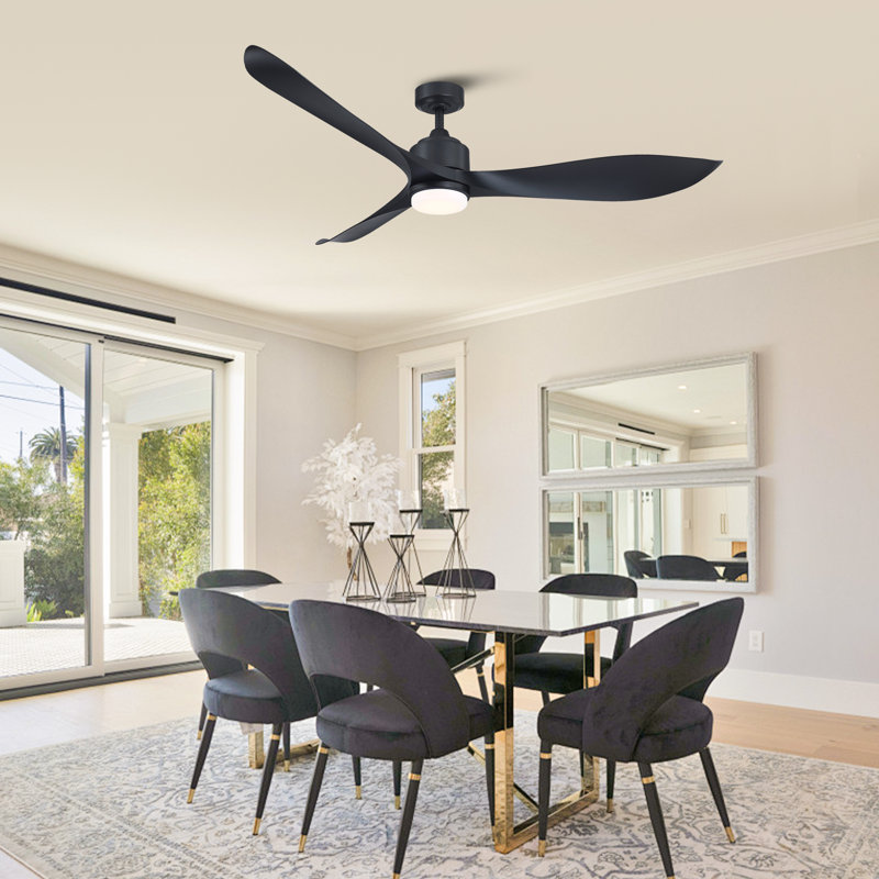 Ventilateur de plafond moderne 66 po avec lumière DEL et télécommande, Noir avec pales noires