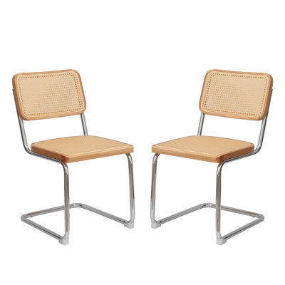 Ensemble de 2 chaises d'appoint en velours rotin, bois massif, pieds chromés, design Mid-Century Breuer