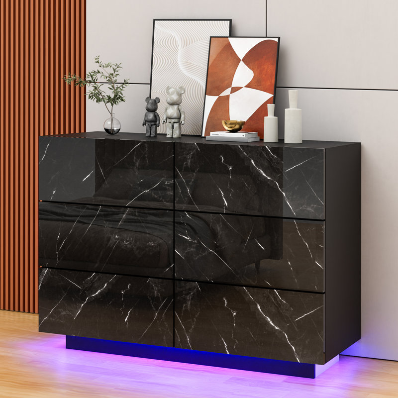 Commode 6 tiroirs avec lumière DEL Aylina, Marbré