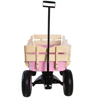 Outdoor Wagon All Terrain Pulling w/Wood Railing Air Tires Garden Cart