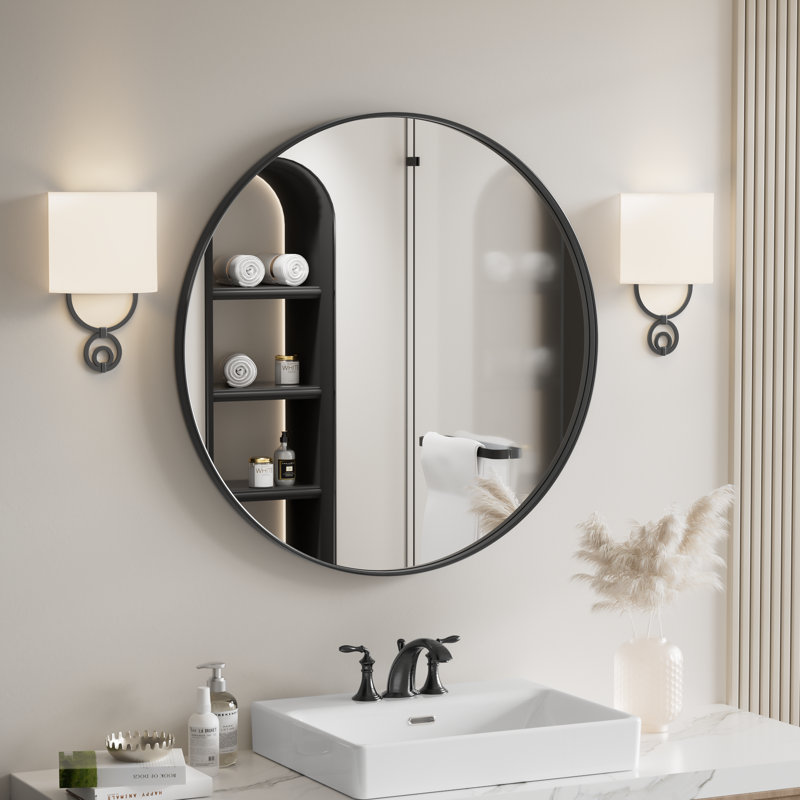 Miroir de salle de bain Morena, 30 po x 30 po, Noir