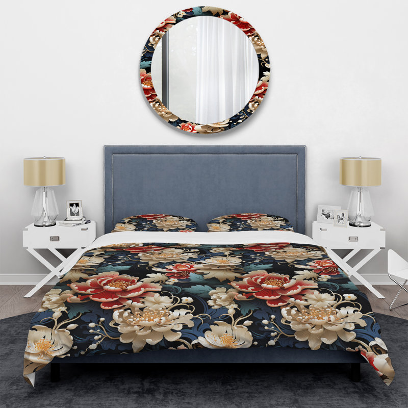 Asian Artistry Floral - Ensemble de housse de couette oriental - Microfibre de polyester
