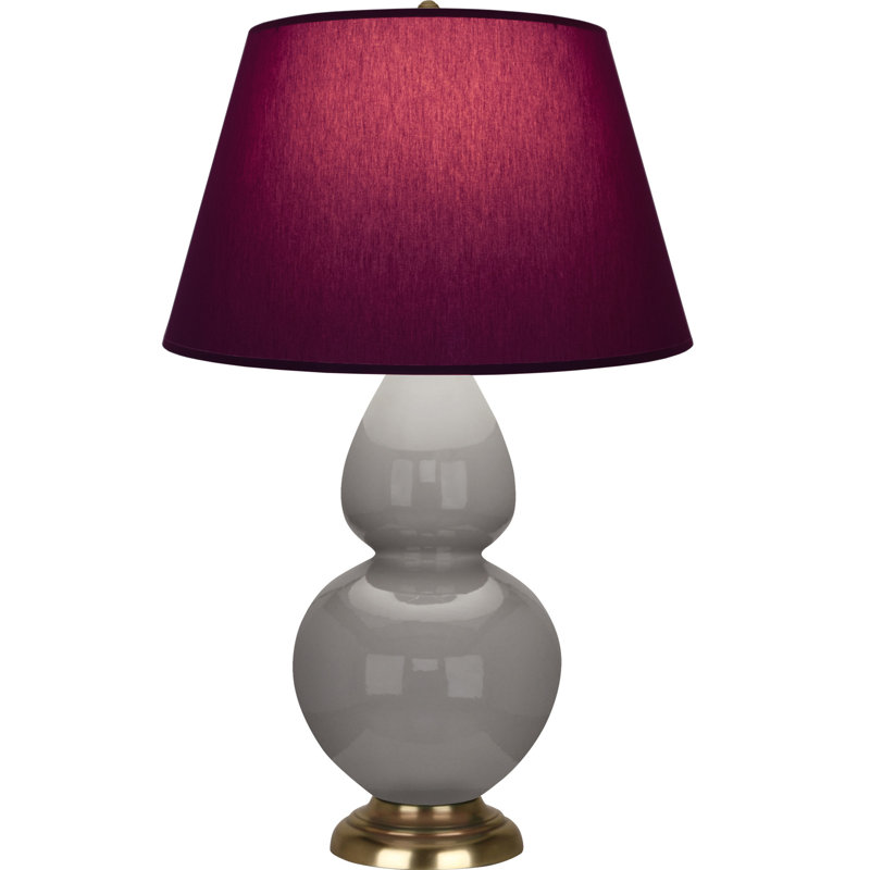 Double Gourd Ceramic Table Lamp, Plum/Lavender, Smokey Taupe Glazed/Brass, Brass