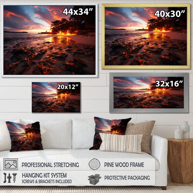 Impression sur toile encadrée rose et orange I - Coastal Beach, Toile tendue, H 40 po x l 60 po x P 1,5 po