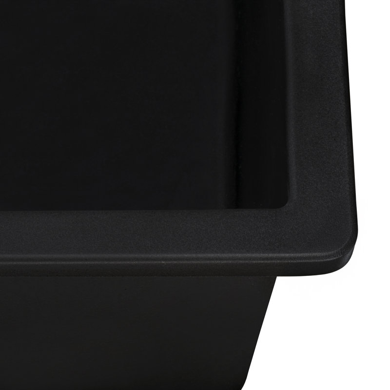 Ruvati 33 x 19 inch Granite Composite Quartz Undermount Low Divide Double Bowl Kitchen Sink - Midnight Black -
