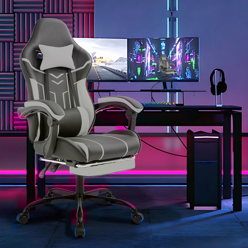 Chaise de jeu, chaise d'ordinateur ergonomique avec repose-pieds Chaise de bureau ergonomique avec dossier lombaire noir