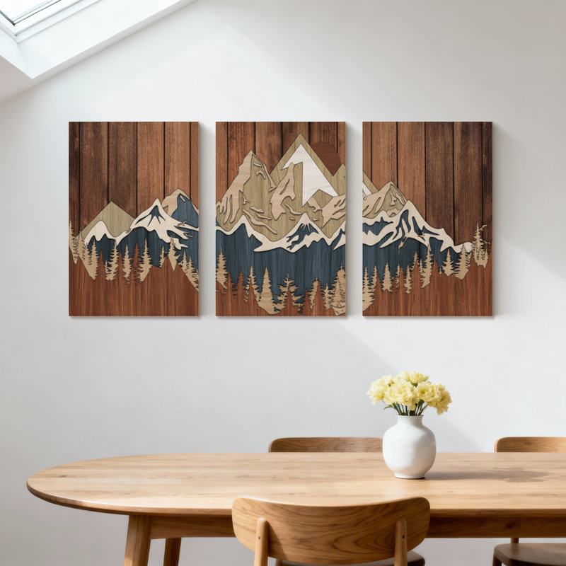«Landscape & Nature Mountain Range Forest Scene», ensemble de 3 impressions sur toile, H 24 po x l 48 po