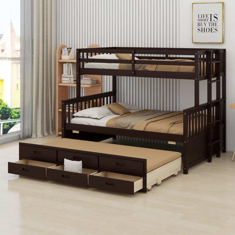 Janalise Kids Twin Over Full Bunk Bed with Trundle with Drawers, Brown