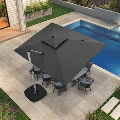 Rishaun 9' x 12' Rectangular Cantilever Umbrella With Wheeled Base,Gray