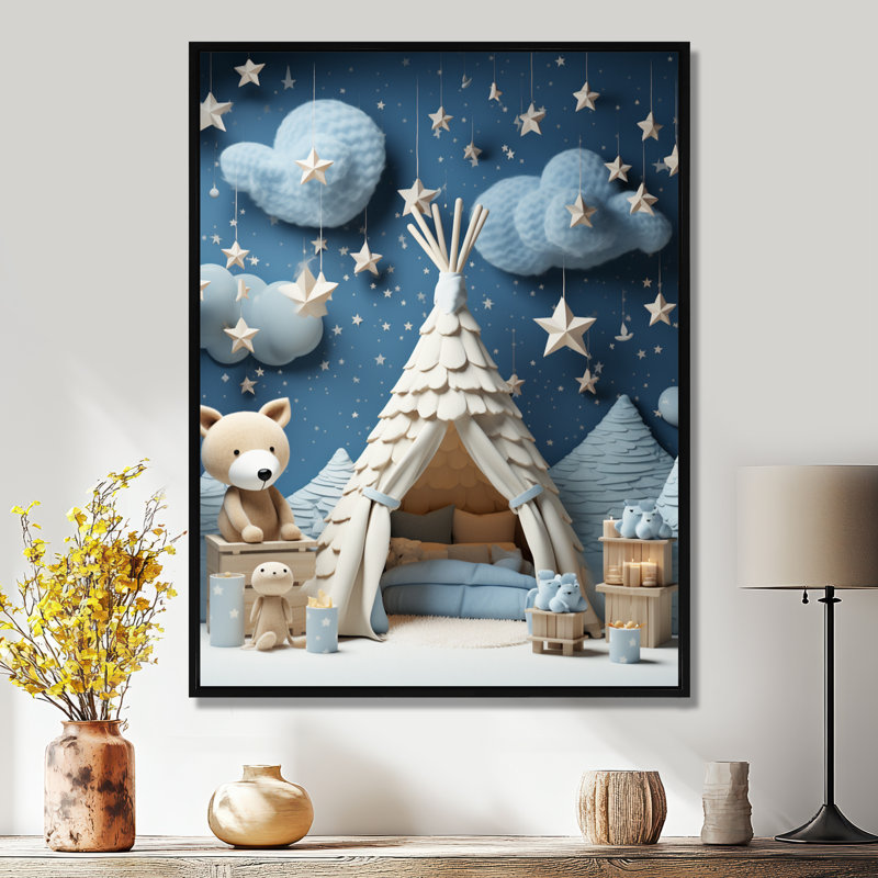 Child Nursery starry Night I - Animal Nursery, art mural, Cadre flottant noir, H 32 po x l 24 po x P 1 po