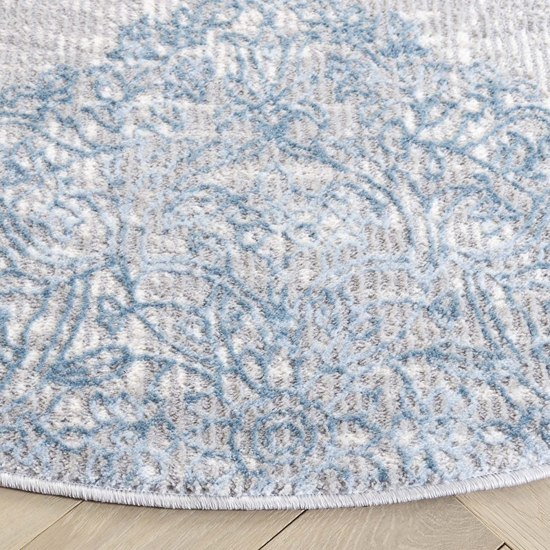 Arrabella Jessa Ikat Gray/Blue Area Rug, Round 6'7"