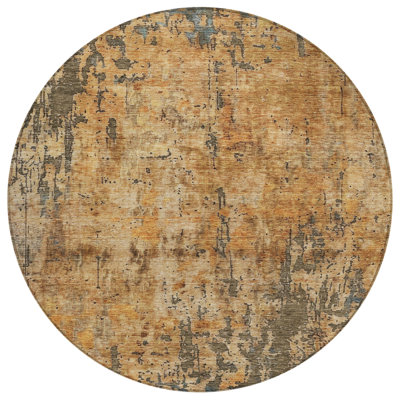 Tapis intérieur rond lavable abstrait en cuivre et brun 8 pi