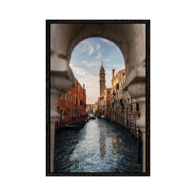 Belltower Of San Giorgio Dei Greci, Venice by Enzo Romano - Print on Canvas, Black Framed, 101.6cm H x 66.04cm W x 3.81cm D
