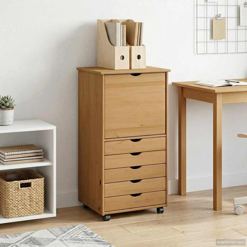  Rolling Cabinet With Wheel Solid Pine Wood Storage Units Home Furniture, Honey Brown