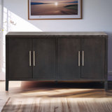 Cortisha Large Storage Cabinet Sideboard with 4 Metal Handles 4 Adjustable Shelves and 4 Doors High Quality Wood Grain Design Easy to Assemble Perfect for Home Organization and Maximizing Storage Space
