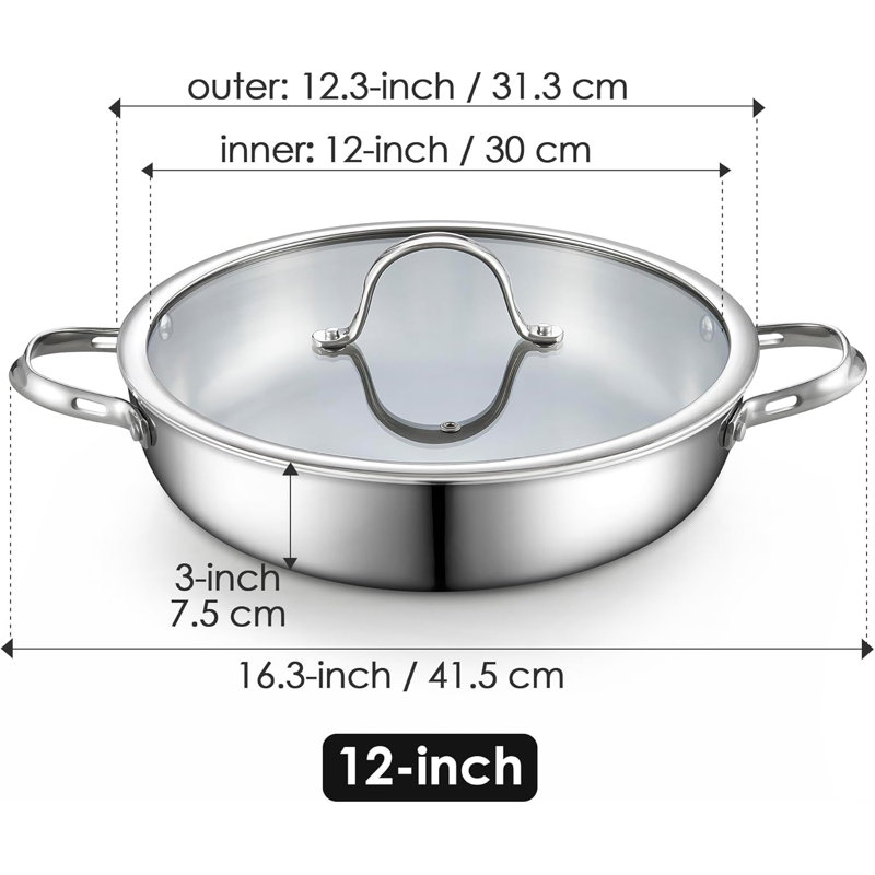 12-Inch Stainless Steel Wok with Glass Lid
