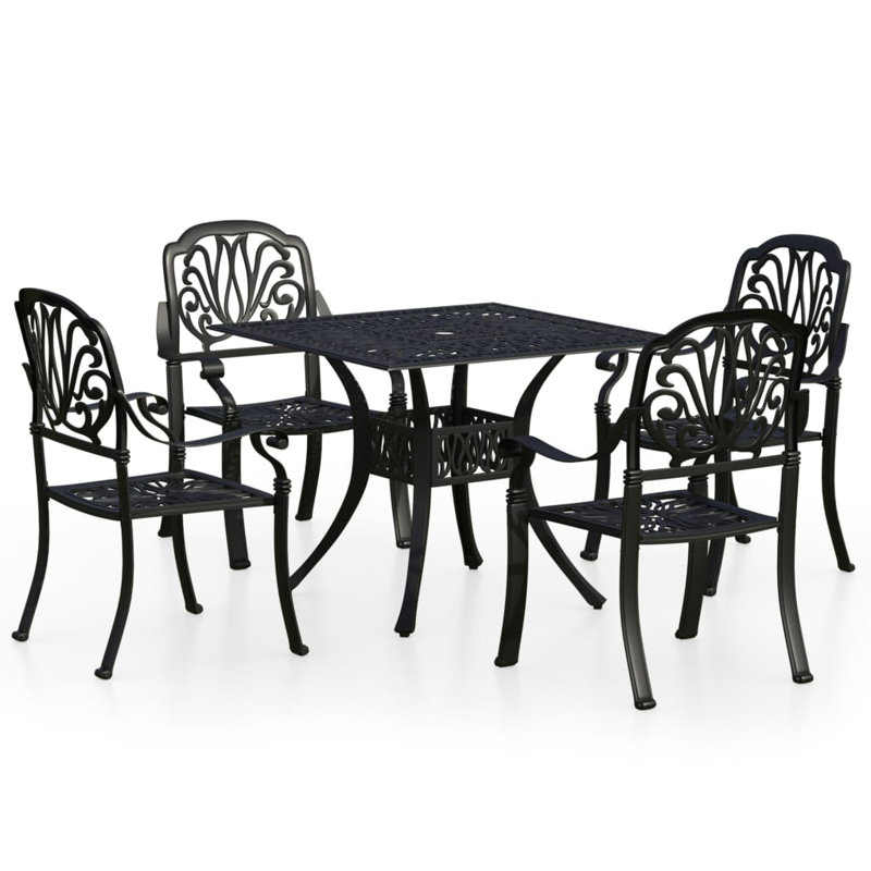 Maloy 4 - Person Patio Dining Set Umbrella Hole Included Square Table, Black