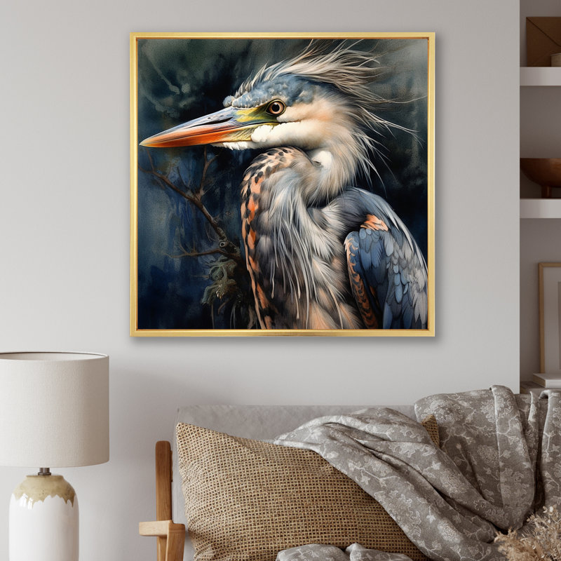 Graceful Heron Waterbird III - Heron, art mural, H 30 po x l 30 po x P 1 po, Cadre flottant doré