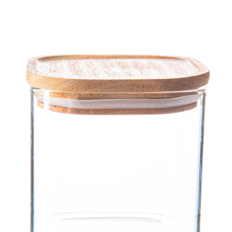 Argon Tableware - Square Glass Storage Jars with Wooden Lids - 5 Piece Set