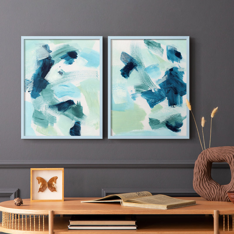«Teal Composition I», reproduction encadrée de qualité supérieure - prête à être accrochée - aucun clou requis - aucun clou requis