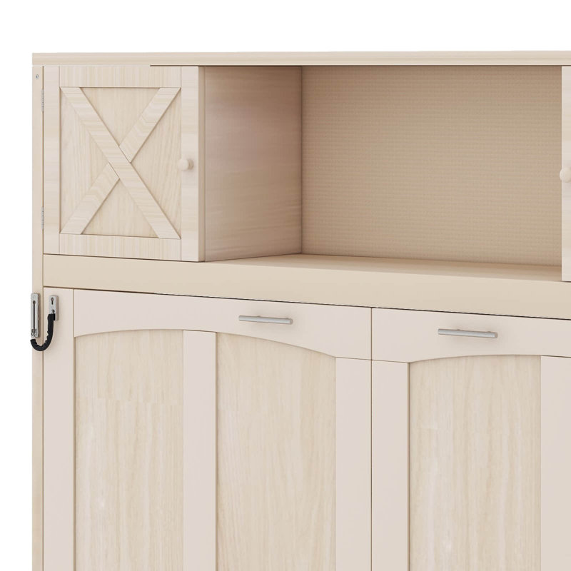 Grand lit escamotable avec armoires de rangement, Beige