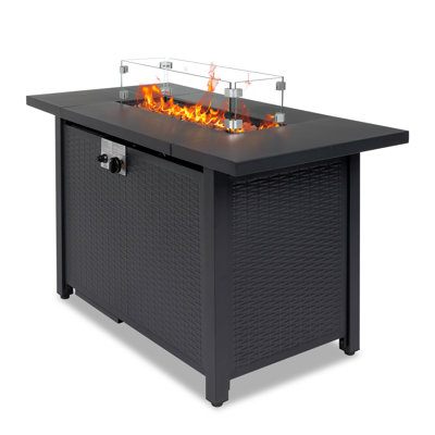 Table de foyer d'extérieur au propane en acier inoxydable avec couvercle H 24,8 po x l 43 po Inessa