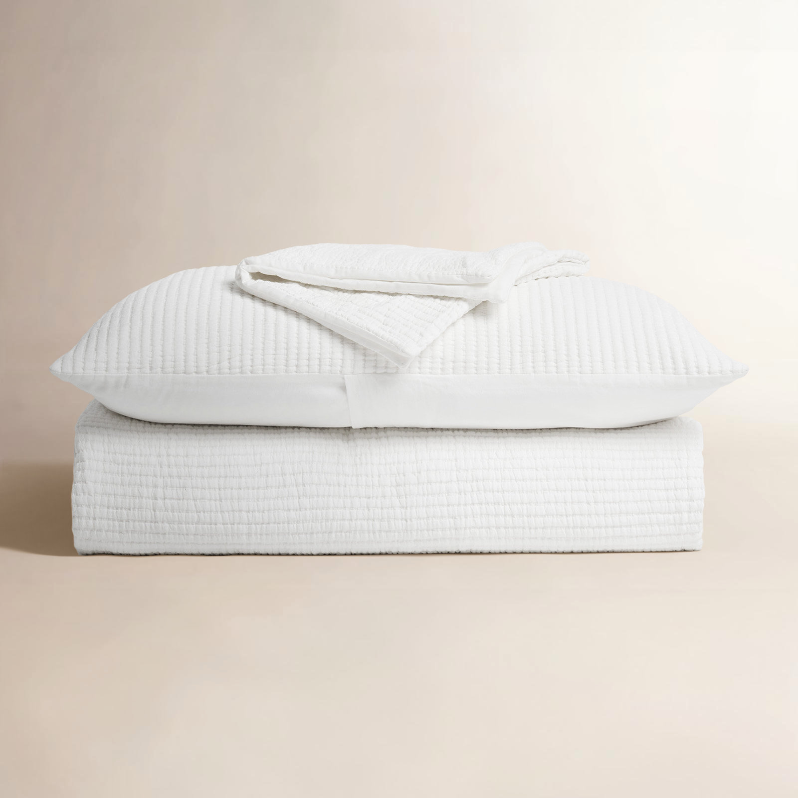 Solid Cotton Gauze Pick-stitch Matelesse Coverlet Bedspread set, Queen Quilt + 2 Queen Shams, Ivory White