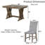 Ensemble de salle à manger 7 pièces style Mid-Century - table en bois d'hévéa massif de 48 à 60 po avec rallonge de 12 po, base en tréteaux, 6 chaises grises à pois, finition brun doré, fabrication vietnamienne