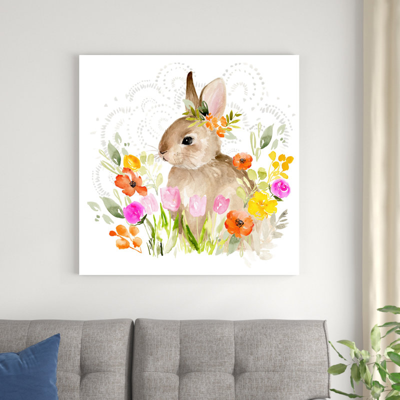 Fleurs d'avril et lapin II, H 36 po x l 36 po