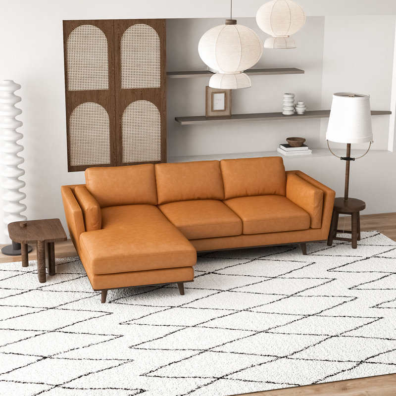 Jansen 93" Wide Genuine Leather Sofa & Chaise, Left Hand Facing