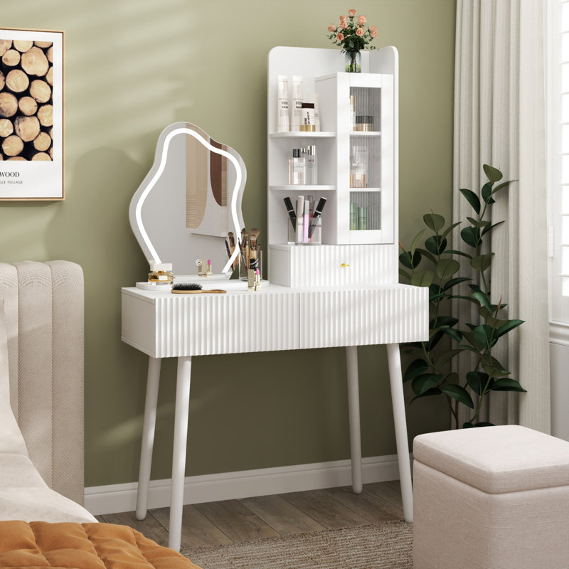 Bureau de coiffeuse avec miroir et lumières, miroir de coiffeuse avec lumières, coiffeuse à 3 tiroirs, coiffeuse
