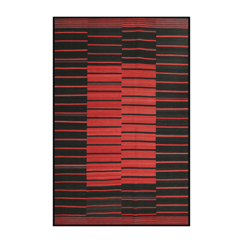 Tapis de zone rouge/noir contemporaine, Rectangle 5 pi x 7 pi