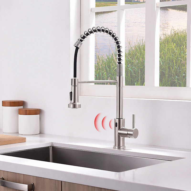 Robinet de cuisine sans contact, robinet de cuisine intelligent automatique mains libres, Nickel brossé