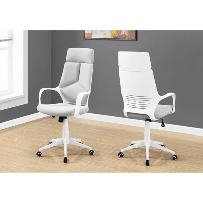 Chaise de bureau à haut dossier avec revêtement gris, fabrication en métal blanc durable, chaise ergonomique en maille et métal, siège très large et profond