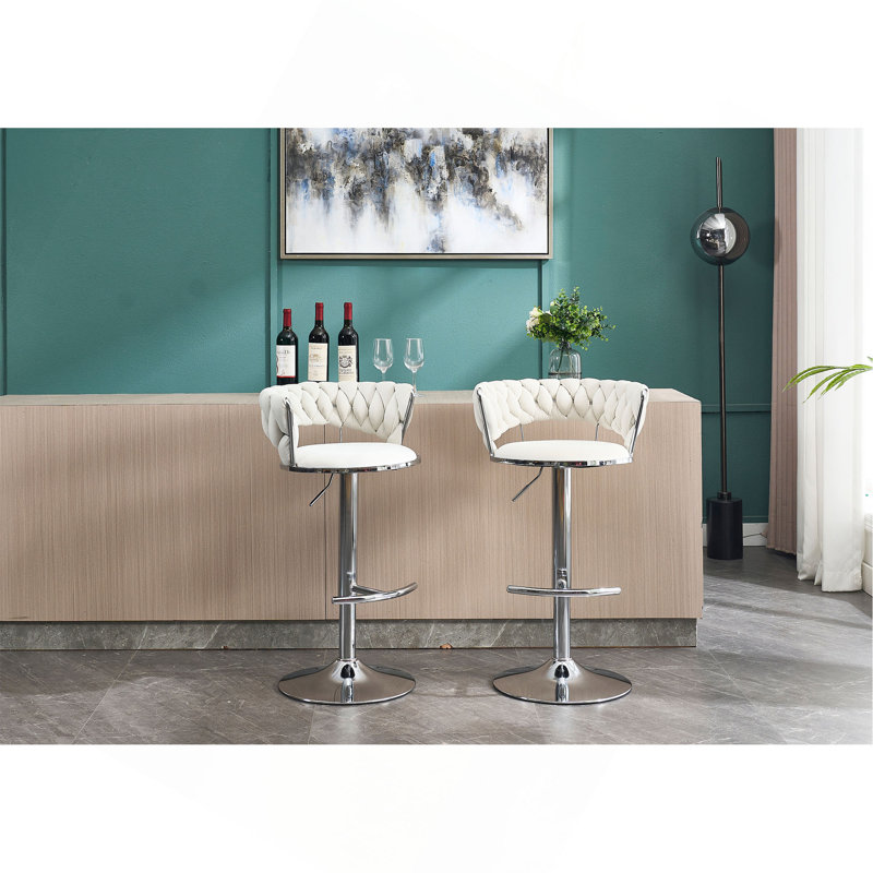 Ensemble de 2 tabourets de bar, avec repose-pieds chromé et base pivotante en velours à hauteur réglable et tabouret de bar simple chromé