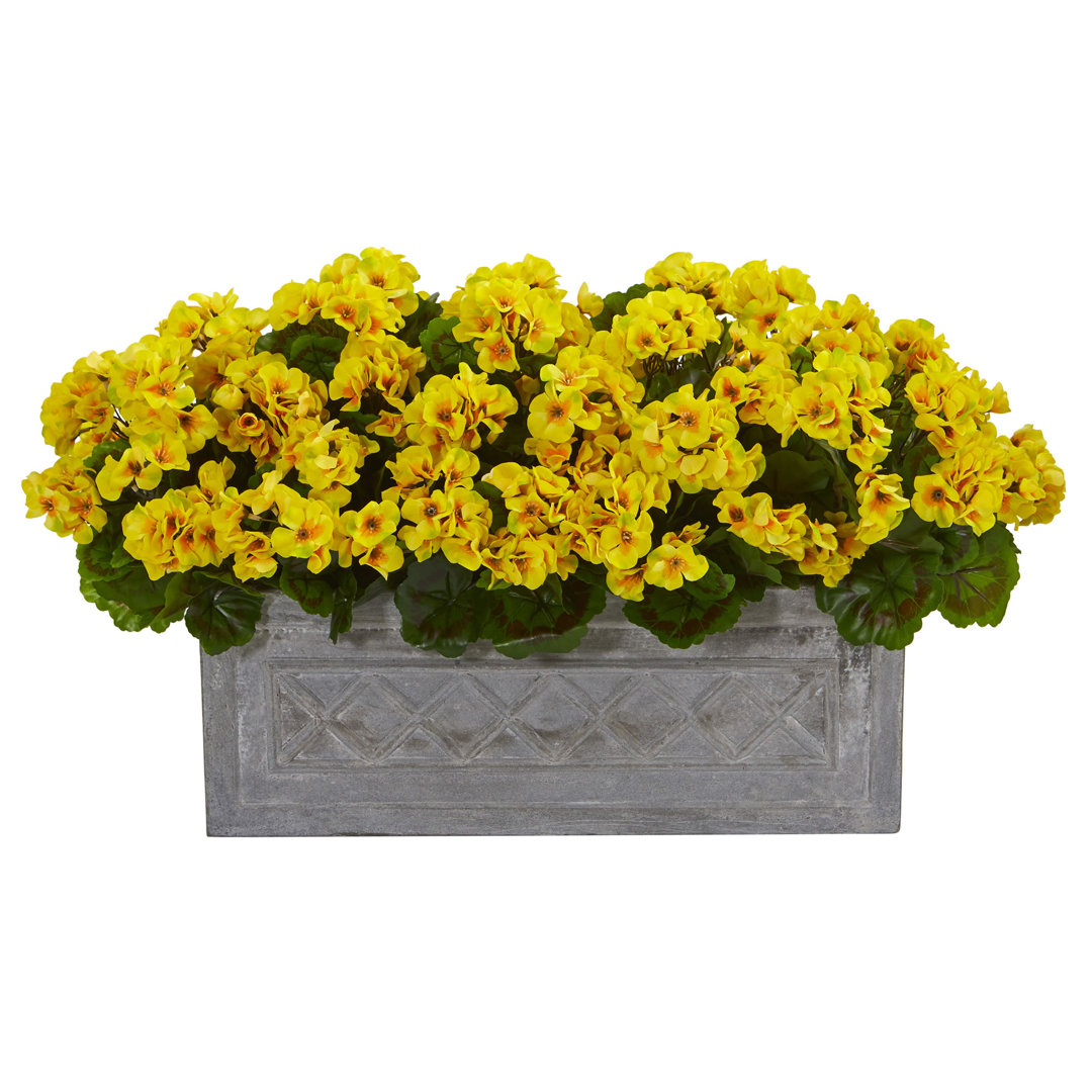 18in. Geranium Artificial Plant in Stone Planter UV Resistant (Indoor/Outdoor) August Grove® Flower 