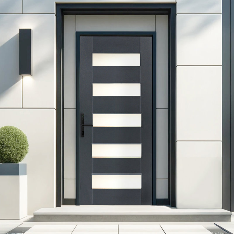 Dalle de porte d'entrée avant moderne en fibre de verre 5 Lite Modern, Noir, H 79 po x l 35,75 po