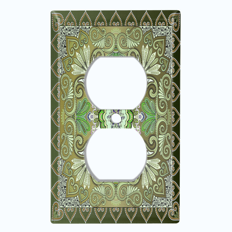 Paisley Bandana Circle Teal Blue Tile 1-Gang Toggle Light Switch Wall Plate, Olive Green