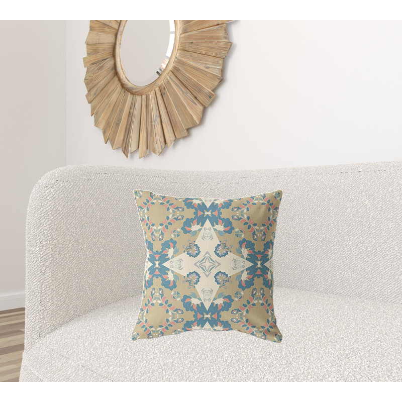Coussin décoratif 20 po x 20 po Broadcloth Floral, Jaune pâle / floral sarcelle