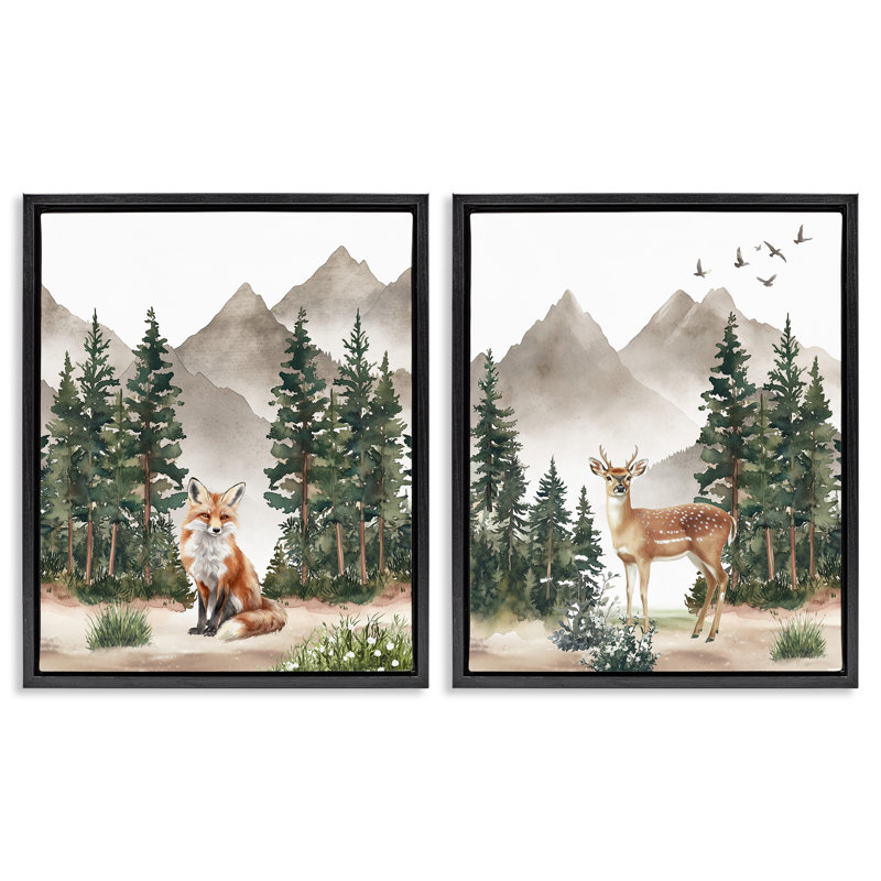 «In the Woods Animals», ensemble de 2 toiles flottantes, design par Christine Simpson Art, H 21 po x l 17 po