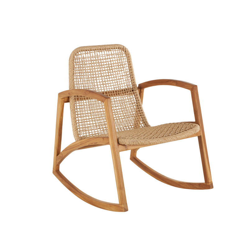 Cole And Grey Plastic Rattan Handmade Woven Rectangular Living Room Light Brown Accent Chair With Teak Frame