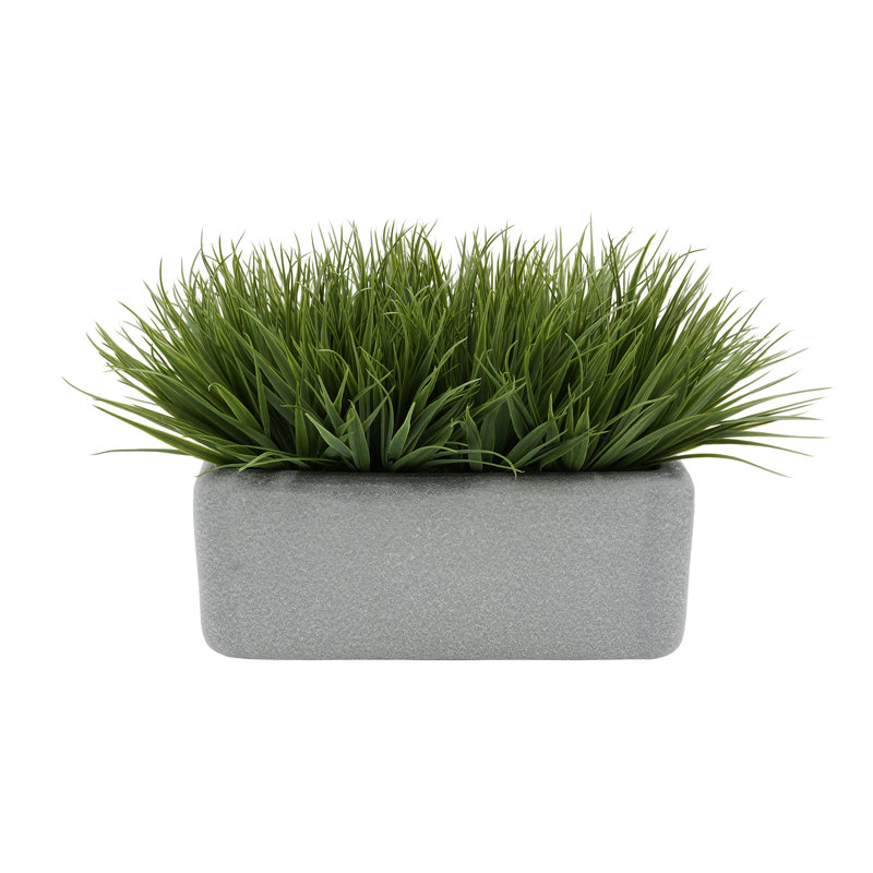 Herbe artificielle en pot de fleurs, Gris, Vert foncé, H 13 po x L 20 po x P 13 po