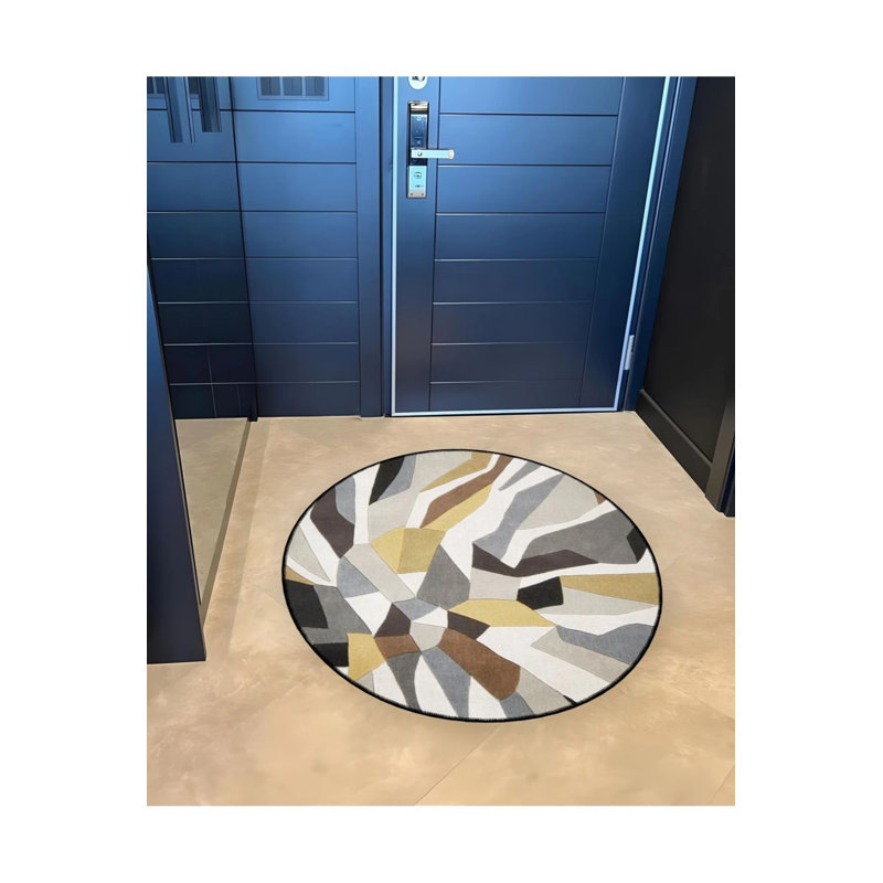 Gray Abstract Patterned Round Woven Base Modern Decorative Carpet, Round 4'