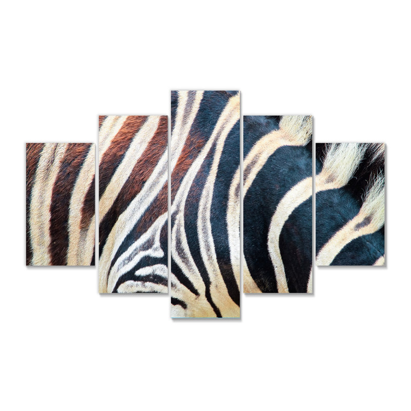 Détail de lignes de zèbre noires et blanches I - 5 pièces, impression sur toile tendue