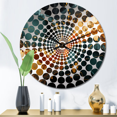 Horloge murale abstraite dorée et verte Serene Abstract Marble Dream III